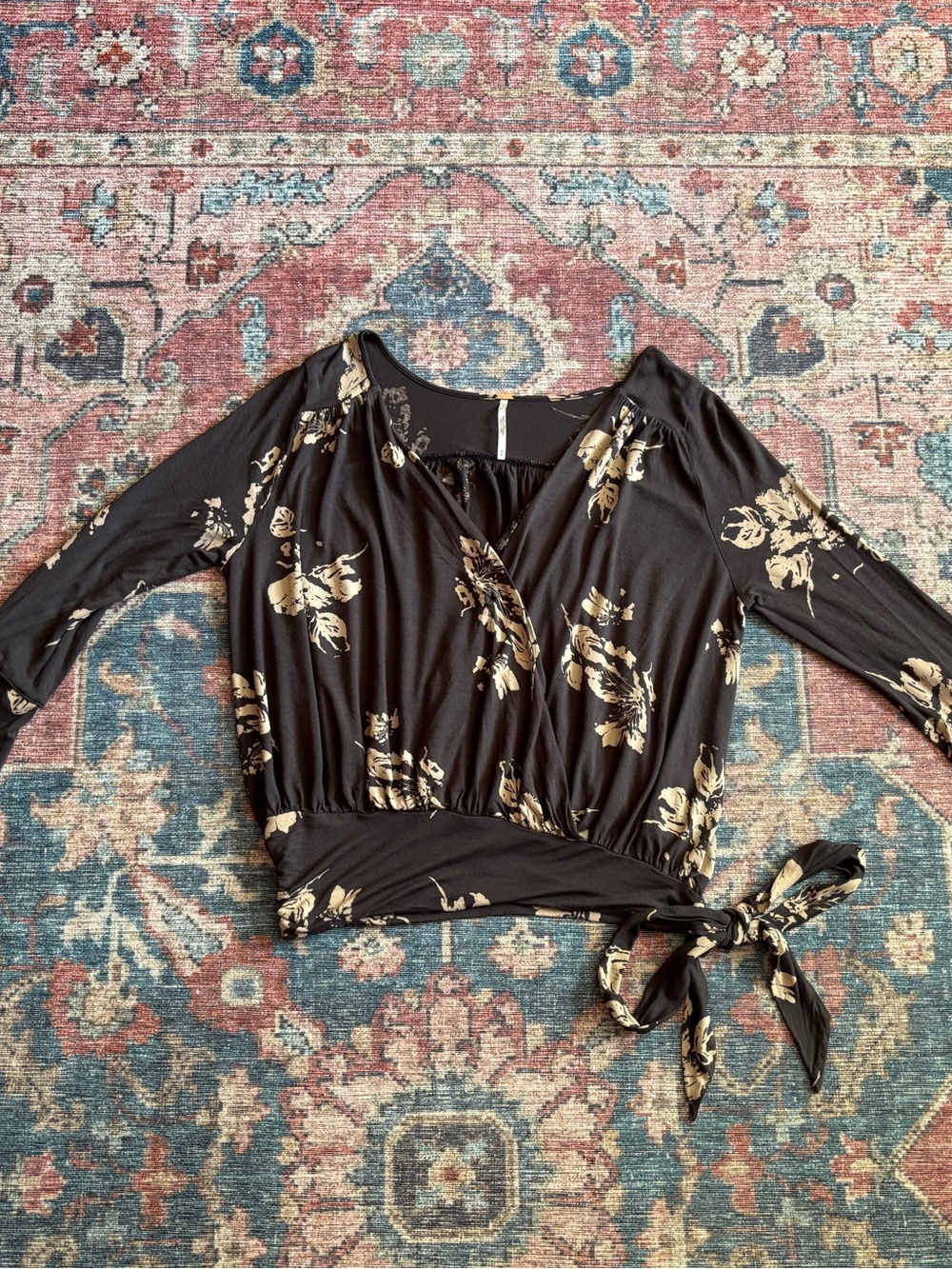 Free People floral wrap top with open bell sleeves size medium